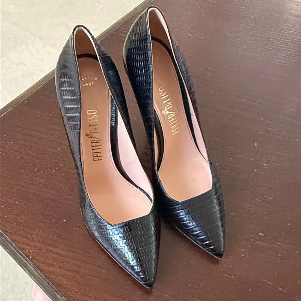 Vintage retro embossed leather Black Stiletto Heels 37.5